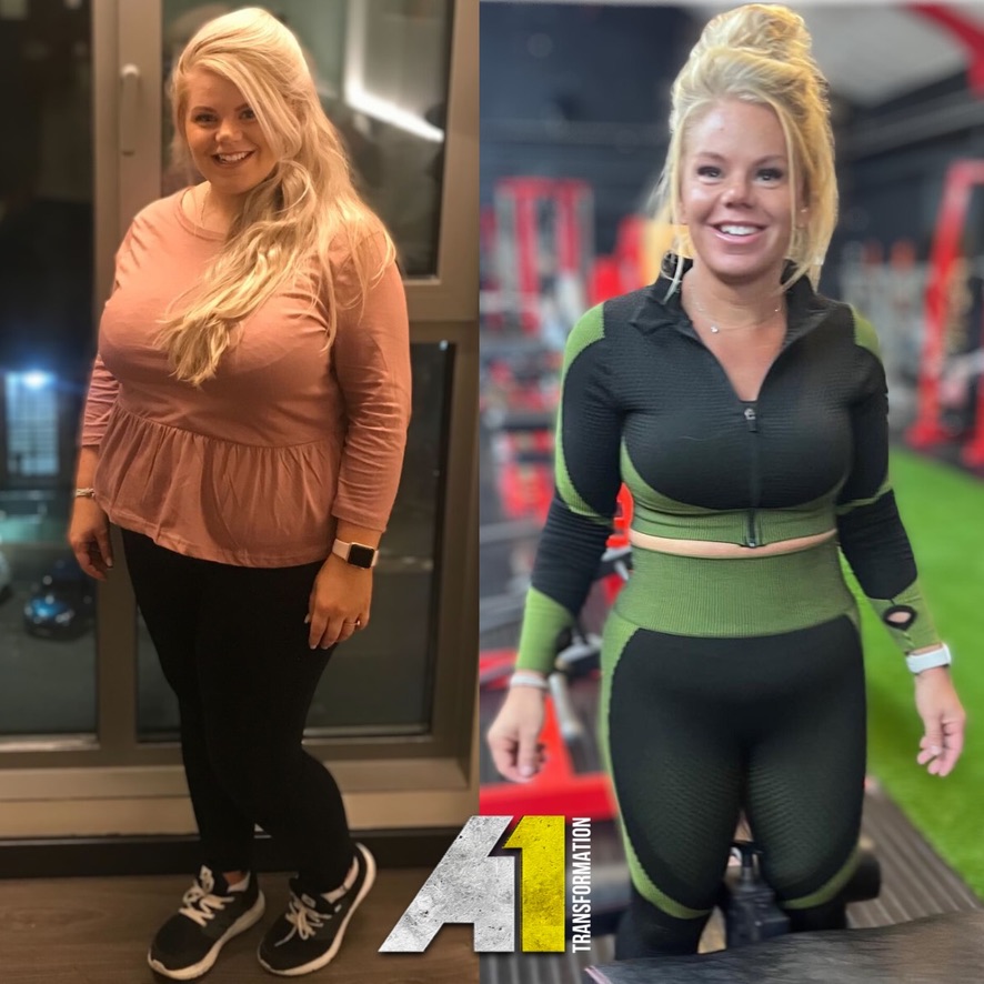 A1 female client lifestyle to gym transformation comparison