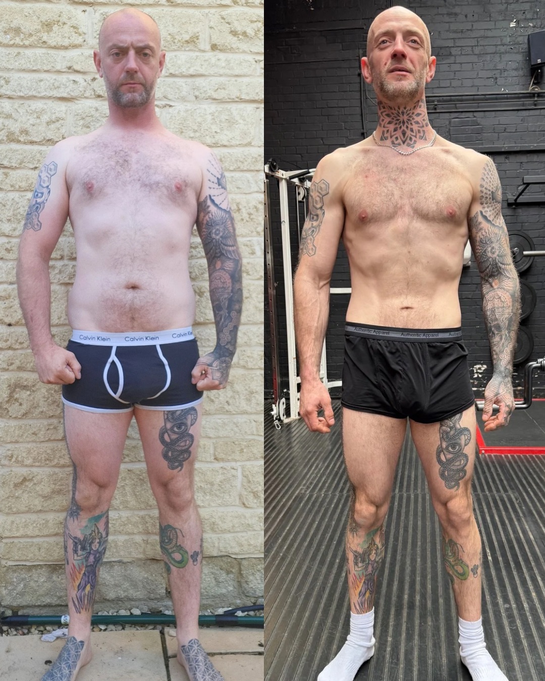 A1 male client fat-loss transformation comparison
