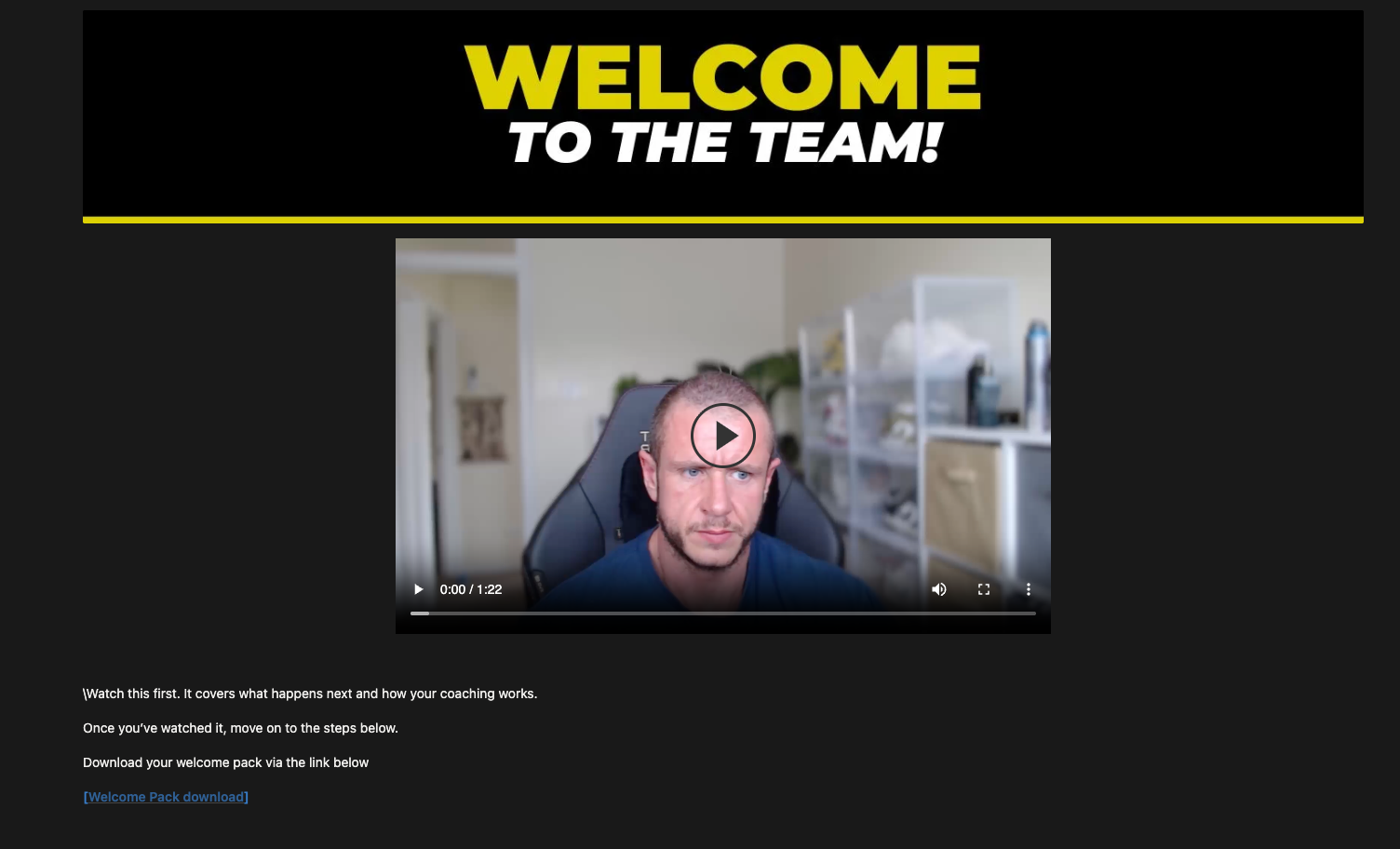 A1 client hub welcome video and onboarding area