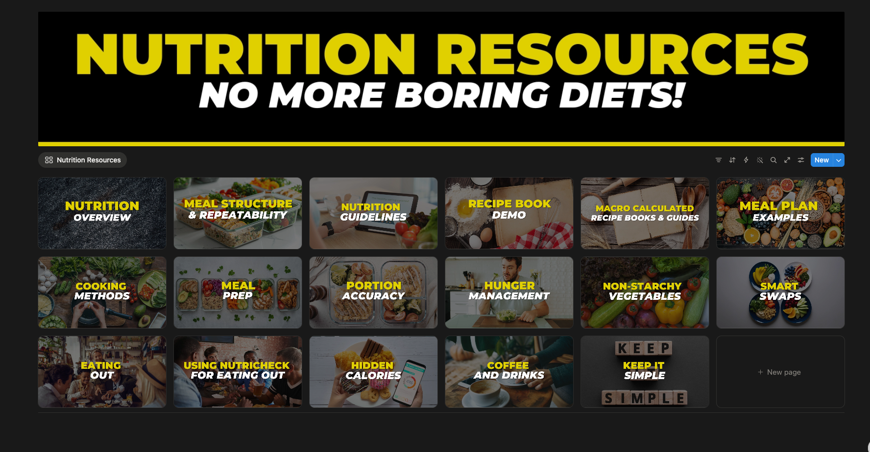 A1 nutrition resources covering meal structure, guidelines, meal prep, hunger and eating out