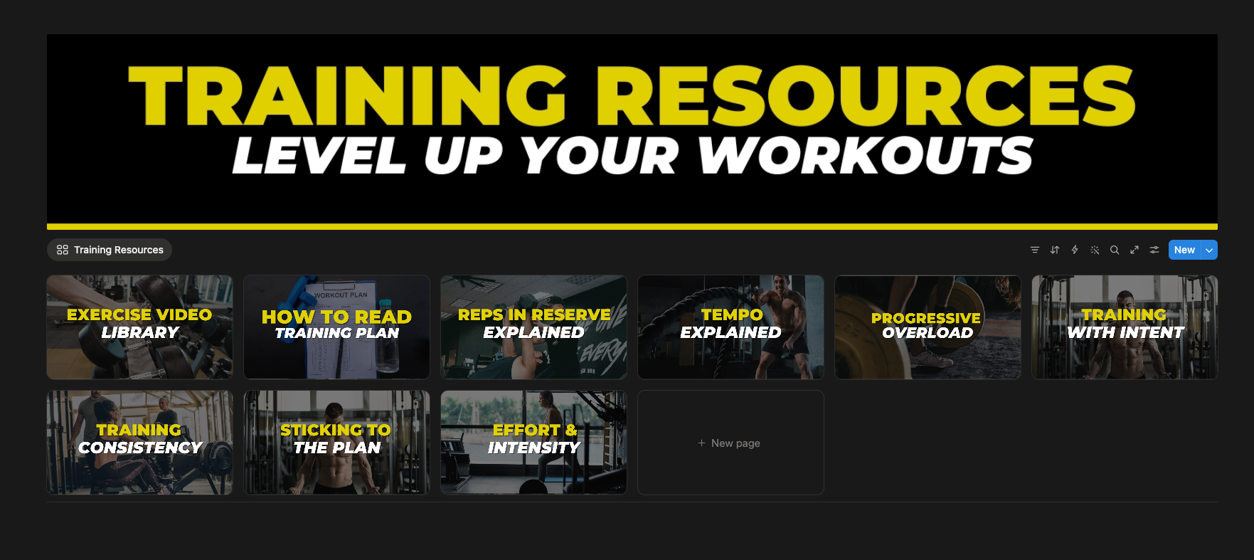 A1 training resources covering exercise videos, RIR, tempo and progressive overload